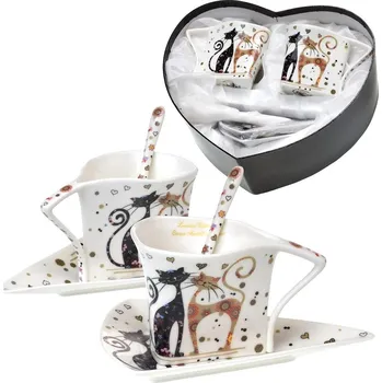 Šálek s pošálkem a lžičkou Cats in love, 2 ks