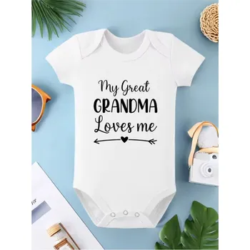Bílé kojenecké body s krátkým rukávem a nápisem Motiv: My Great Grandma Loves me, Velikost: 3-6 měsíců
