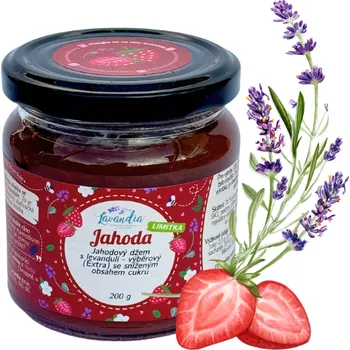 Výběrová marmeláda s ovocem a s levandulí 75 % ovoce Příchuť: Jahodová s levandulí Chuť léta v každém soustu