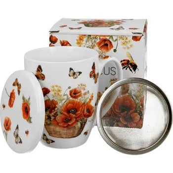 Hrnek se sítkem a víčkem Kosze kwiatów Maki 360 ml porcelán DUO