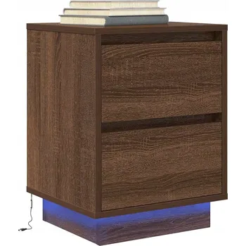 Noční stolek Noční stolek s LED osvětlením, hnědý dub, 38x34x50 cm