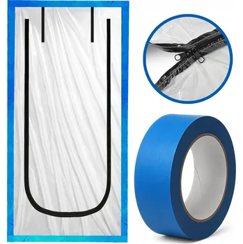 Obraz REMONTOVACÍ DVEŘE, STAVEBNÍ ZÁVĚS PROTI PRACHU SE ZIPEM, FÓLIE NA RENOVACI, PÁSKA