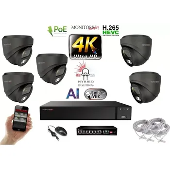 Kompletní kamerový systém MS AI Hybrid Light IP 5 kamerový set se switchem 8 Mpix GDome (6482K5B) (Monitorrs Security)