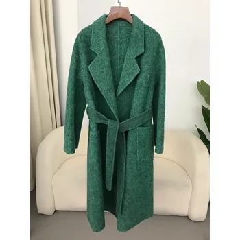 Dámský kabát Dlouhý kašmírový kabát – evropský styl, volný, elegantní Barva: Tmavě Zelená, Velikost: S