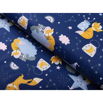 Dětská bavlněná látka/plátno Sandra SA-281 Lišky na večerní obloze - šířka 160 cm