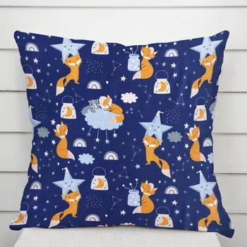 Povlak na dekorativní polštářek Dětský bavlněný povlak na polštář Sandra SA-281 Lišky na večerní obloze 40 x 40 cm