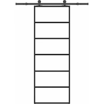 Interiérové dveře vidaXL Posuvné dveře s kováním 76x205 cm ESG sklo a hliník [3332827]