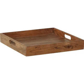 Venkovský masivní hnědý čtvercový servírovací tác Ciano s výraznou strukturou letokruhů a úchyty 40cm