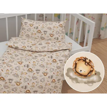 Povlečení Dětské bavlněné povlečení do postýlky Sandra SA-534 Africká zvířátka na obláčcích na šedobéžovém Do postýlky 90x140 a 50x70 cm