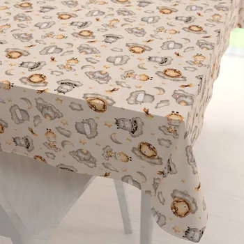 ubrus Dětský bavlněný obdélníkový ubrus Sandra SA-534 Africká zvířátka na obláčcích na šedobéžovém 50x100 cm