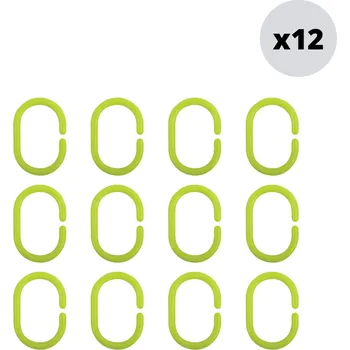 Sprchový závěs MSV sada 12 ks kroužků na sprchové závěsy, zelená, polypropylen, 5,8 x 3,8 cm
