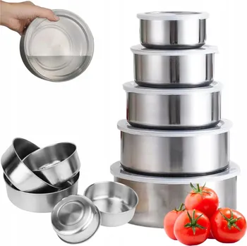 Dóza na potraviny 1Mcz sada nerezových misek se silikonovými víčky 10 až 18cm 5ks