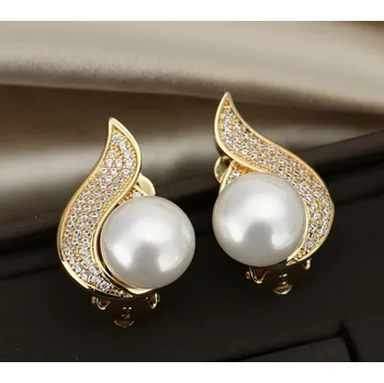 Náušnice B-TOP Dámské pozlacené náušnice klipsy Perlová Kapka