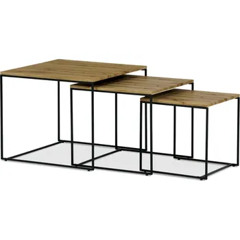 Konferenční stolek Sada 3 konferenčních stolů JERLON, dekor divoký dub, černý kov + vyzvednutí ZDARMA