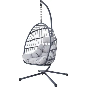 Křeslo Zahradní závěsné křeslo VOLMA, umělý ratan, šedá látka + vyzvednutí ZDARMA