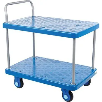 Plastový policový vozík Manutan Expert s madlem, do 300 kg, 2 police + Prodloužená záruka na 10 let