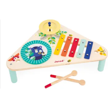 Hudební nástroj pro děti Janod Gioia Dřevěný hudební stolek xylofon-buben-činely