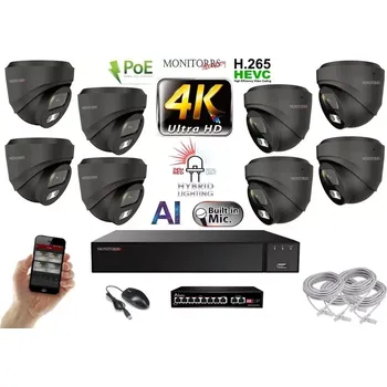 Kompletní kamerový systém MS AI Hybrid Light IP 8 kamerový set se switchem 8 Mpix GDome (6482K8B) (Monitorrs Security)