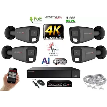 Kompletní kamerový systém MS AI Hybrid Light IP 4 kamerový set se switchem 8 Mpix GTube (6483K4B) (Monitorrs Security)