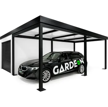 Přístřešek na auto GARDEON® Garáž s vraty Hörmann, oknem a pravým přístřeškem 3 m x 6 m