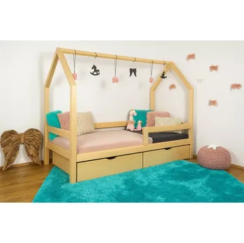 Dětská postel MAXIDO Dětská postel domeček Snílek - dva šuplíky 120x200 Přírodní (Český výrobek)