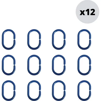 Sprchový závěs MSV sada 12 ks kroužků na sprchové závěsy, tmavě modrá, polypropylen, 5,8 x 3,8 cm