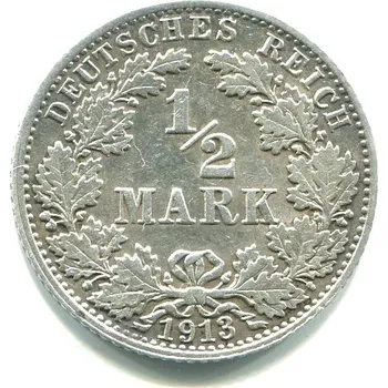 NĚMECKO. 1/2 Mark 1913/J Ag.