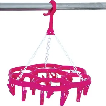 Sušák na prádlo MSV závěsný sušák s 20 kolíčky, růžový, plast, kulatý