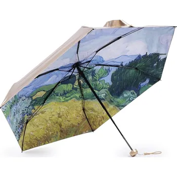 Dámský mini skládací deštník metalický, uvnitř zdobený - 2 modrá světlá zlatá