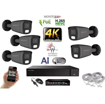 Kompletní kamerový systém MS AI Hybrid Light IP 5 kamerový set se switchem 8 Mpix GTube (6483K5B) (Monitorrs Security)