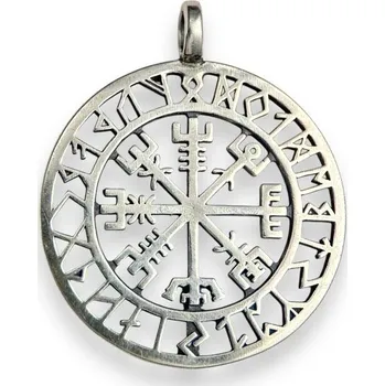 Přívěsek Drakkaria VEGVISIR - kompas, islandská runa, stříbrný přívěsek, Ag 925, velký, 10g