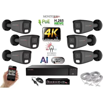 Kompletní kamerový systém MS AI Hybrid Light IP 6 kamerový set se switchem 8 Mpix GTube (6483K6B) (Monitorrs Security)