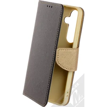 Pouzdro na mobilní telefon 1Mcz Fancy Book flipové pouzdro pro Samsung Galaxy S25, černo zlaté