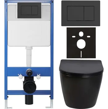 WC sada CERANO - Kompletní podomítkový WC set Lite/Verde - černá lesklá - WC tlačítko Classic, černé matné - předstěnová instalace/sádrokarton - 49x36 cm