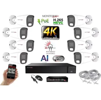 Kompletní kamerový systém MS AI Hybrid Light IP 8 kamerový set se switchem 8 Mpix WTube (6484K8B) (Monitorrs Security)