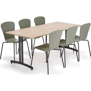 Jídelní set Sestava nábytku SANNA + MILLA, 1 stůl, 6 židlí, černá/olivově zelená