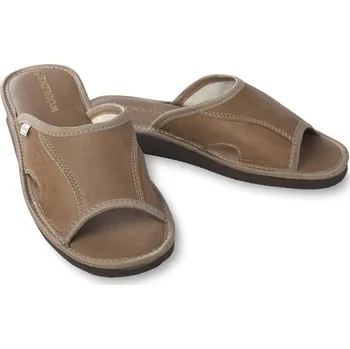 Pánská obuv Wooline Pánské domácí kožené otevřené pantofle, hnědé 45