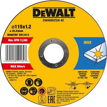 Řezný kotouč DeWALT DWA8062SIA-AE - Kotouč řezný pr. 115 x 1.0 x 22.23 mm na kov, nerez (inox)