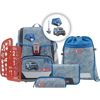 Školní batoh Školní aktovka/batoh 2V1 pro prvňáčky – 6-dílný set, Step by Step Policejní auto