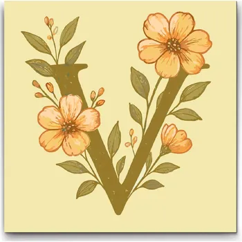 Malování podle čísel - Písmeno V - Květinový vzor Velikost: 50x50cm, Rámování: Pouze srolované plátno