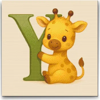 Diamantové malování Diamantové malování - Písmeno Y - Se svířátkem Velikost: 50x50cm, Rámování: Pouze srolované plátno, Diamanty: Čtvercové