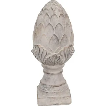 Šedá dekorace šiška na podstavci s ornamenty ve tvaru lístků Pine M – 14x33 cm