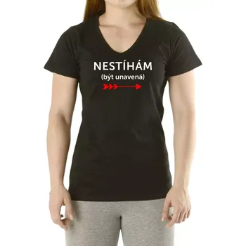 Dámské tričko - Nestíhám být unavená - černé - XXL