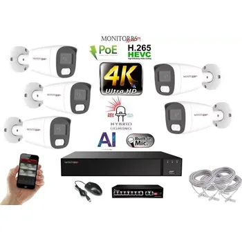Kompletní kamerový systém MS AI Hybrid Light IP 5 kamerový set se switchem 8 Mpix WTube (6484K5B) (Monitorrs Security)