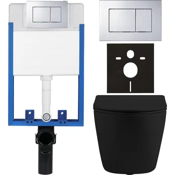 WC sada CERANO - Kompletní podomítkový WC set Lite/Cesso - černá matná - WC tlačítko Classic, chrom - k zazdění - 49x36 cm