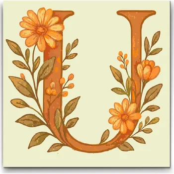 Malování podle čísel - Písmeno U - Květinový vzor Velikost: 50x50cm, Rámování: Pouze srolované plátno