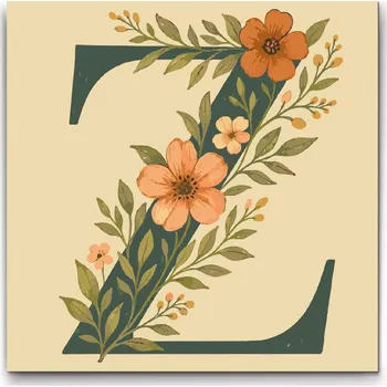 Malování podle čísel - Písmeno Z - Květinový vzor Velikost: 50x50cm, Rámování: Pouze srolované plátno