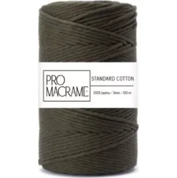 Příze bavlněná šňůra ProMacrame – STANDARD cotton 5 mm - délka 50 m - Khaki (Bavlněná šňůra na výrobu macramé, rozčesávací)