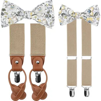 Kravata Bubibubi Béžová sada Sofi pro tátu a syna s motýlky a kšandami