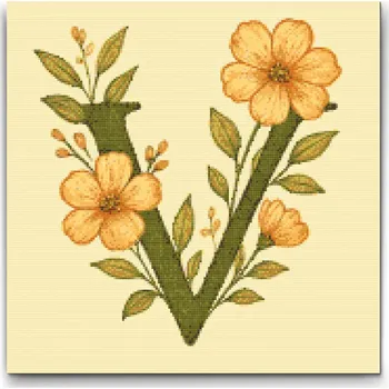 Diamantové malování Diamantové malování - Písmeno V - Květinový vzor Velikost: 50x50cm, Rámování: Pouze srolované plátno, Diamanty: Kulaté